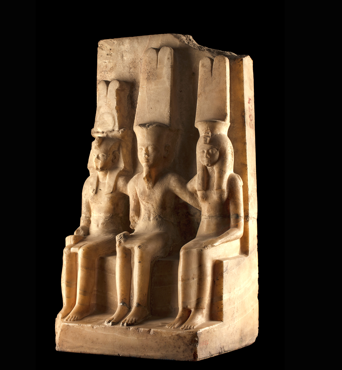 Group Statue of  Amun-Re, King Thutmose I and Queen Ahmose