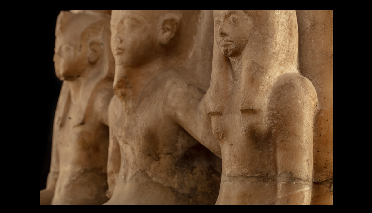 Group Statue of  Amun Re  King Thutmose I and Queen Ahmose